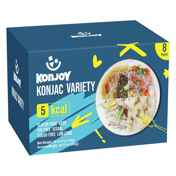 KONJOY Konjac Shirataki Noodle Variety Pack, 8 Pack Spaghetti, Fettuccine, Rice, Angel