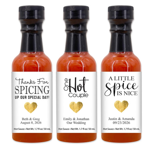 Best Day Ever Spot Hot Sauce Gifts, Gold Heart Mini Hot Sauce Bottles, Hot Sauce Wedding