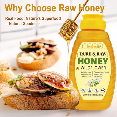 DFYSYSD 100% 18oz/510g, Wildflower Honey, Raw Unfiltered Honey, Natural and Pure, Fresh Sweetness, Floral, a Hint