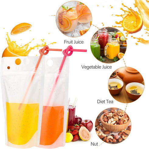 Yamgqus 100PCs 100PCS 17oz (100 Pack) Drink Pouches with Individual Wrapped Straws, Freezable Juice Pouches DIY