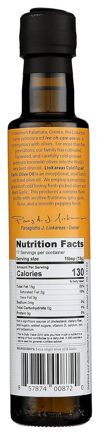 2022 Liokareas Garlic Olive Oil - Greek - Organic - NonGMO - Gluten Free - Paleo - Keto - Single Sourced - First