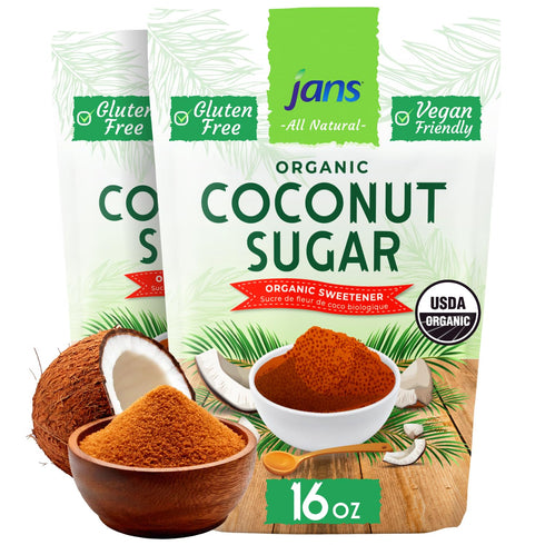 Jans Organic Coconut Sugar, 16oz Natural Coconut Palm Sugar, Brown Coconut Sugar,