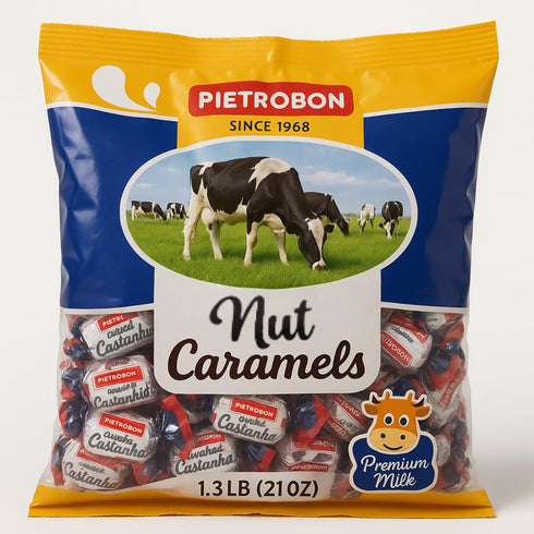 21oz 1.3lb Cashew Nut Caramel Candy Premium Milk Caramel with Nuts, Individually Wrapped Gourmet, Snacks, Retro Sweets