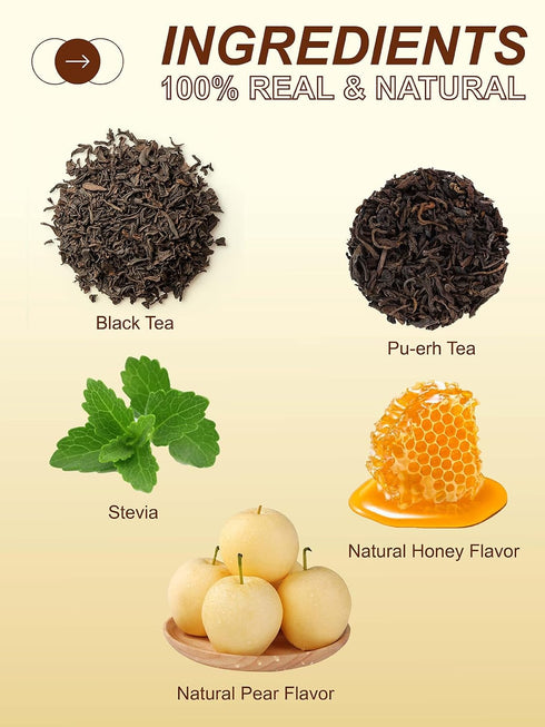 50 Count TeeLux Pear Honey Pu-erh Tea Bags, Premium Black & Pu-erh Blend with Natural Pear & Honey Flavor, Smooth