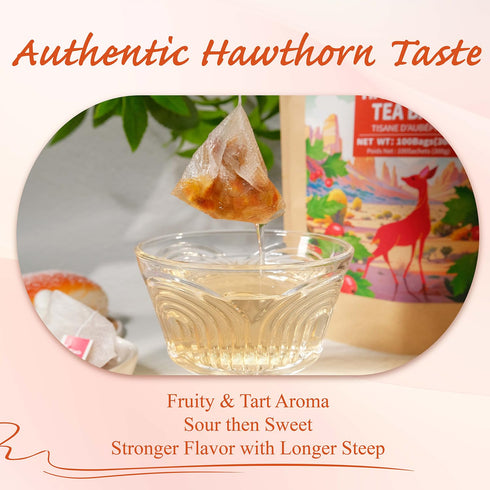 100 Count, 100% WT WEETEE Hawthorn Berry Tea Bags Hawthorn Fruit, Corn Fiber Pyramid Bags, Antioxidant & Caffeine-Free