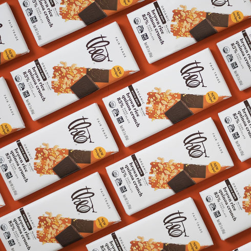 85% 6 Pack Theo Chocolate Brown Rice Quinoa Crunch Organic Dark Chocolate Bar, Cacao, | Vegan, Fair Trade