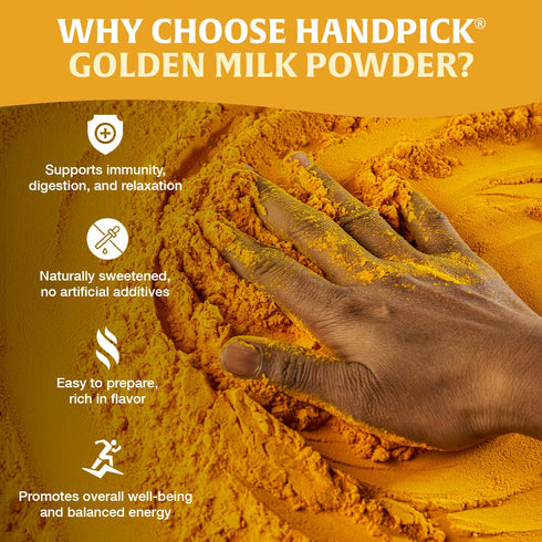 (7oz, 80 HANDPICK Golden Milk Powder with Turmeric - servings) Instant Latte Mix | Blend of Ginger, Black Pepper