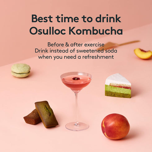 10 1.76oz OSULLOC Kombucha Tea LycheePeach (Lychee & Peach Blending), Sparkling Powdered Mix Beverage, No added sugar