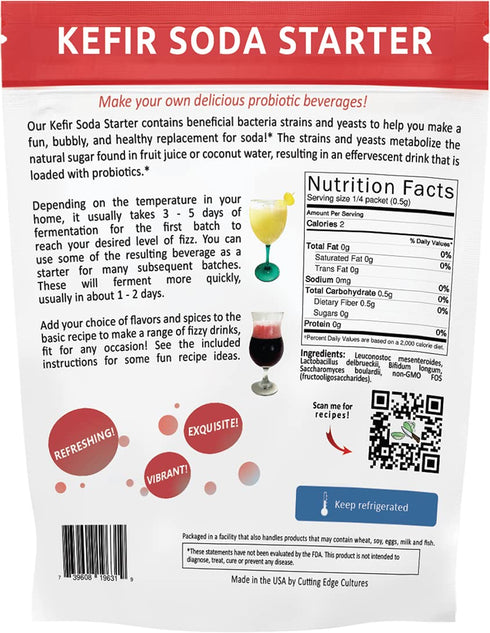 Cutting Edge Cultures 4 Pack 8g Delbrueckii Kefir Soda Starter Culture Bubbly Probiotic Fermented Beverage Make Fizzy