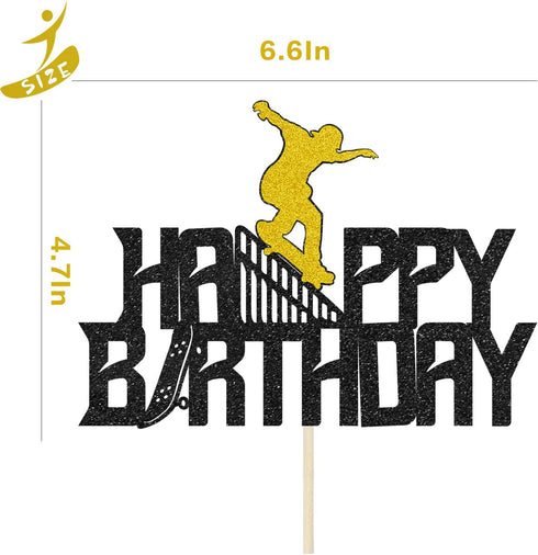 Glitter Happy Birthday Skateboard Cake Topper for Extreme Sport Skateboarding Graffiti Theme Birthday Party Decorations