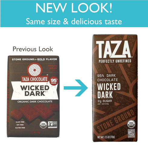 95% 2.5 (1 Count), Taza Chocolate Organic Amaze Bar Stone Ground, Wicked Dark, Ounce Vegan
