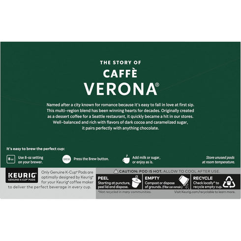 60 Starbucks K-Cup Coffee Pods, Dark Roast Hot or Iced Coffee, Caff Verona, Keurig Pods
