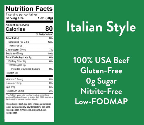 1 (12 Pack) Good Fod Foods Italian Style Meat Sticks Low FODMAP Snacks for a Healthy Gut, Zero Sugar Jerky Sticks, Keto
