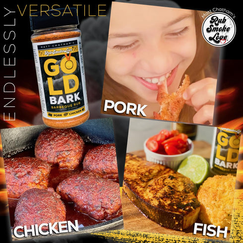 (12 oz) Rub Smoke Love Gold Bark BBQ Rub - All-Purpose Rub and Seasoning for Pork, Chicken and Fish - Perfect