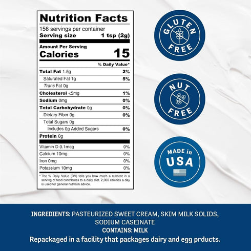 11 Oz Judee's Gluten Free Heavy Cream Powder - Gluten Free Shelf-Stable Creamer Powder - Dehydrated Heavy Cream