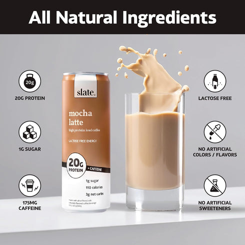 11 Oz (Pack 5) Slate Milk - High Protein Iced Coffee - Mocha Latte, Fl