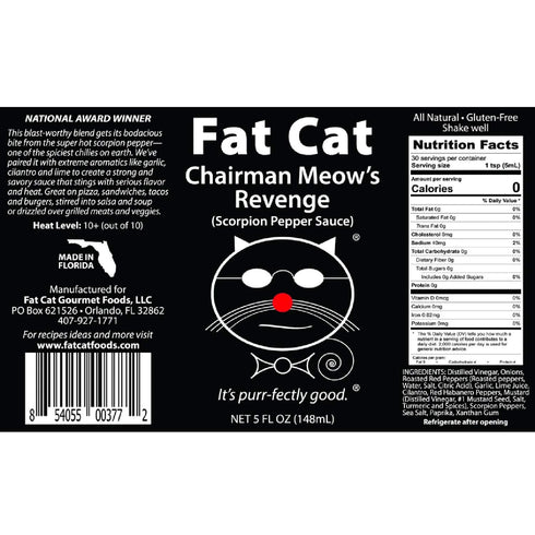 Set (4 Pack) Funny Cat Name Natural Hot Sauce Gift Box and Bundle by Fat Cat Gourmet | Medium to Extra Hot Sampler