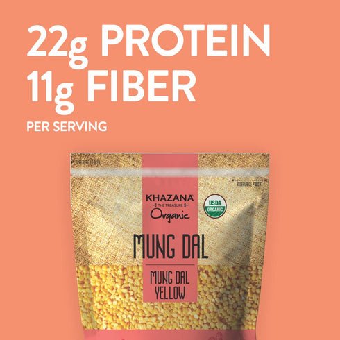 7lb Khazana ORGANIC Mung Dal - Yellow Petite Split Beans | Non-GMO, Gluten Free & Kosher | Authentic Lentils From India