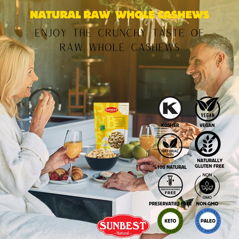 48 oz (3 lb) Sunbest Natural Raw Whole Cashews Bulk Bag Unsalted, Unroasted Cashews, Vegan, Gluten-Free, Non-GMO