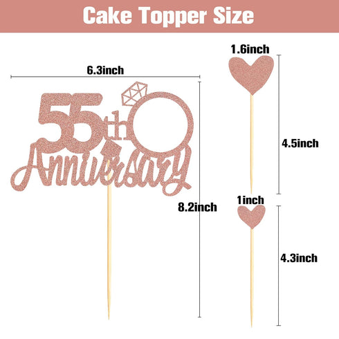 Sumerk 55th Anniversary Cake Topper, 13PCS Rose Gold Glitter Cake Decorations for Wedding Anniversary Celebration Party