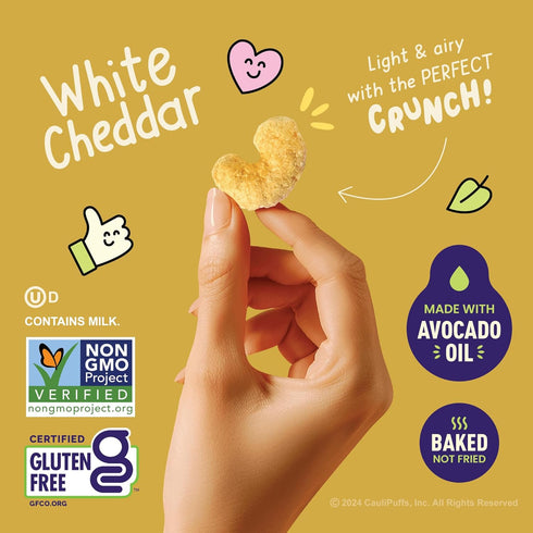 (30 0.75oz CauliPuffs - Corn, Rice, and Cauliflower Gluten Free Puffed Snack x Bags, White Cheddar)