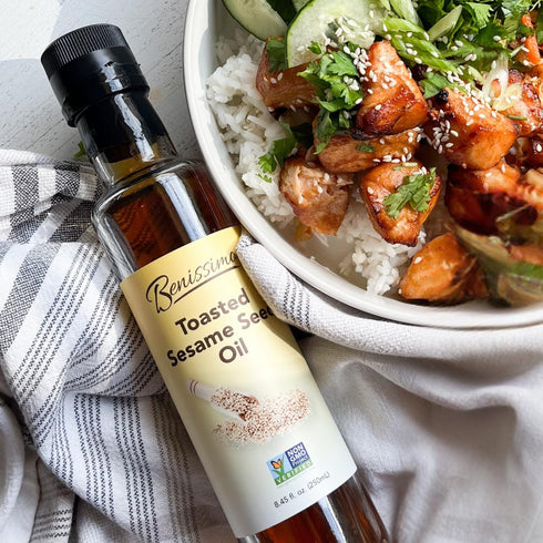 100% 8.45 oz Benissimo Toasted Sesame Oil in Glass Bottle, Non-GMO Premium Cooking Oil with Rich, Nutty Flavor, Perfect