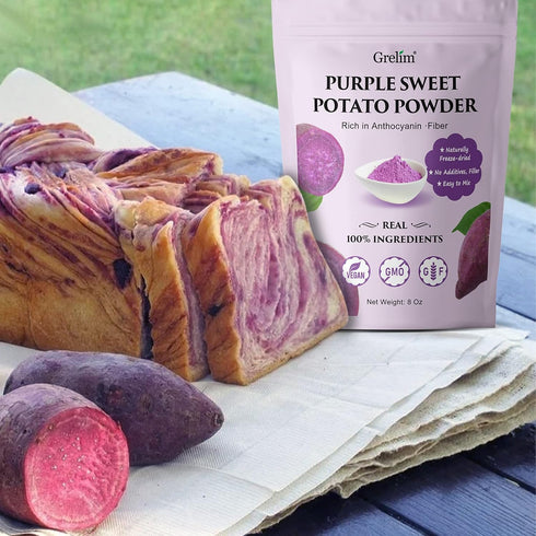 8 Oz, 227g Grelim Premium Purple Sweet Potato Powder Pure Natural Ube (Purple Yam) Powder Gluten Free Vegan Non-GMO