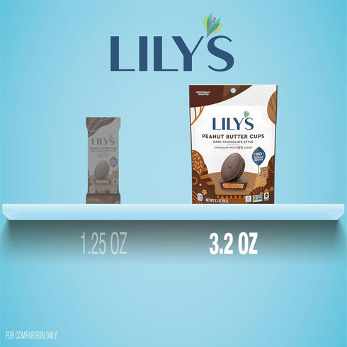 3.2 oz LILY'S Dark Chocolate Style No Sugar Added Peanut Butter Cups, Sweets Bag