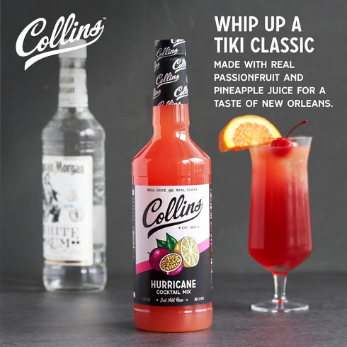32 oz Collins Hurricane Mix, New Orleans Mardi Gras Cocktail MIxer, Made with Real Passion Fruit, Pineapple and Lemon