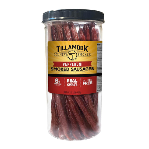Tillamook Country Smoker Real Hardwood Smoked Sausages, Pepperoni, 15.2 Ounce Tall Jar,