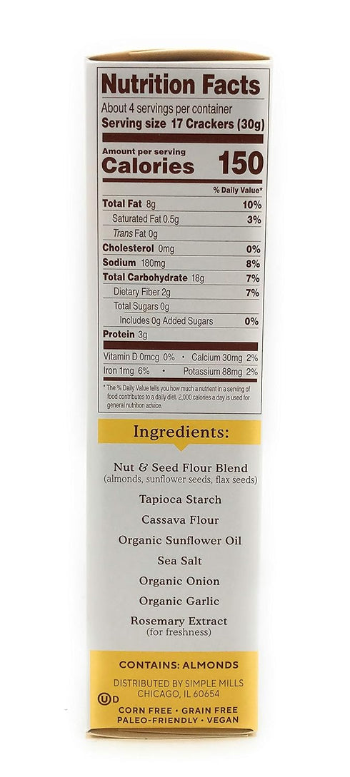 4.25 (Pack 1) Simple Mills Almond Flour Crackers, Fine Ground Sea Salt - Gluten Free, Vegan, Healthy Snacks, Ounce