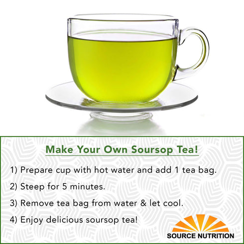 Source Nutrition Soursop Tea - Pure Graviola Cut and Sifted Leaves, High in Acetogenins - 30 Tea Bags, Resealable Pouch