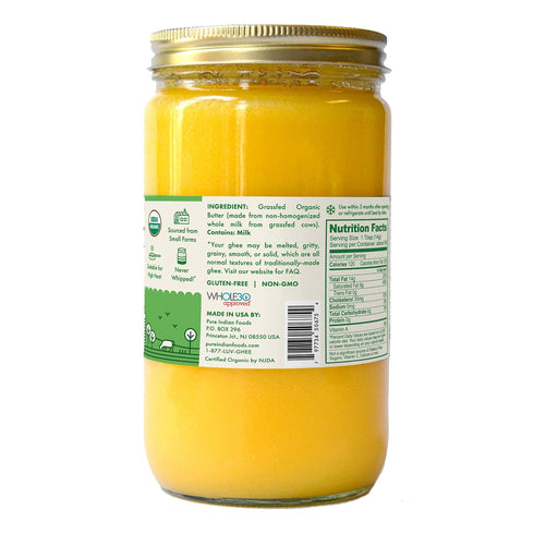 28.8 oz, (32 oz 1 Pure Indian Foods Organic Grassfed Original Ghee, Clarified Butter, Pasture Raised, Non-GMO, Gluten
