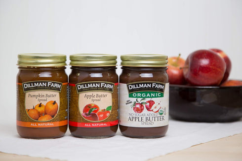 Pack (6 pack)| Dillman Farm Fruit Butter Variety Apple Butter, Pumpkin Butter, No Sugar Added Organic Apple Butter