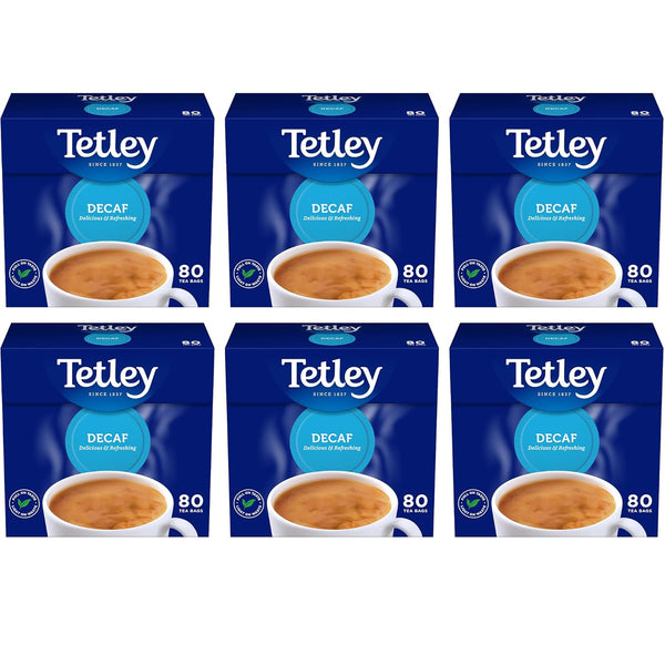 Tetley Decaf 80 Teabags 250 G (Pack Of 6, Total 480 Teabags)
