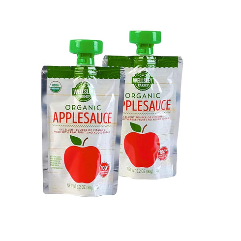 Wellsley Farms 24-Pack (3.2 oz 100% Organic Applesauce Pouches, Each) Real Fruit, No Sugar Added, Gluten-Free, Kosher