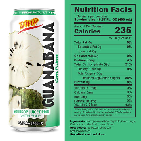 16.57 Oz, 12-Pack De Mi Pais Soursop - Guanabana Juice with Pulp, Premium Quality, Refreshing Fruit Beverage, Canned