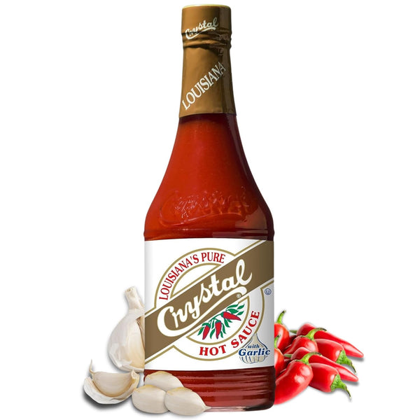 Crystal Louisiana's Pure Hot Sauce with Garlic, 12 Ounce, Aged Cayenne Peppers,