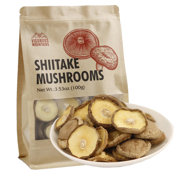 VIGOROUS MOUNTAINS Dried Shiitake Mushrooms for Cooking, Pure Aroma, Thin Cap without Stem, 3.53OZ