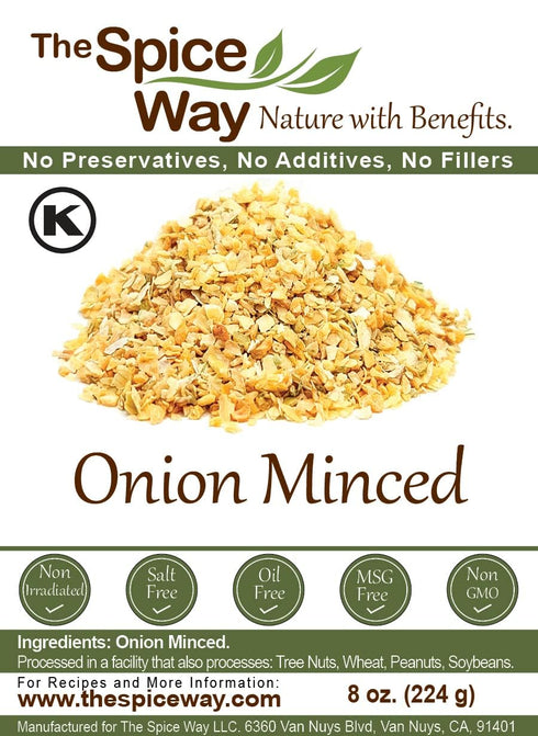 The Spice Way Minced Onion, 8 oz, Bulk Dehydrated Onion Flakes, Coarse than Powder or Granules