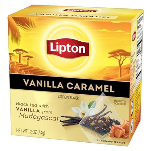 20 Lipton Black Tea Vanilla Caramel, Pyramid Tea Bags, Flavored Teabags, Total Bags