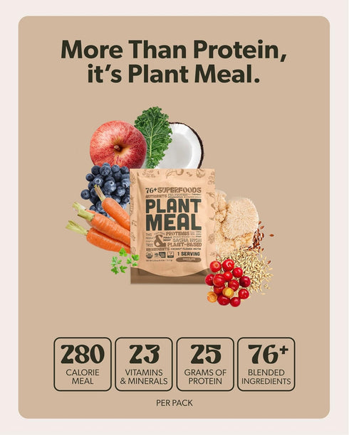 25g 76+ 1 Plant Meal Replacement Shake - Chocolate - of Plant Based Vegan Protein Powder, Organic Superfoods, Vitamins