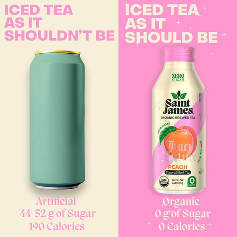 12 Pack (16 oz Saint James Iced Tea x Juicy Couture Limited Edition - Organic Black Tea - Non-GMO, Gluten Free, Zero