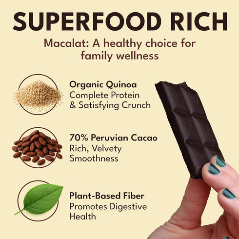 70% 1.5 oz (5 Macalat Quinoa Chocolate Crunch Bar, Sugar-Free Sweet Dark Chocolate Quinoa with Allulose and Monk Fruit