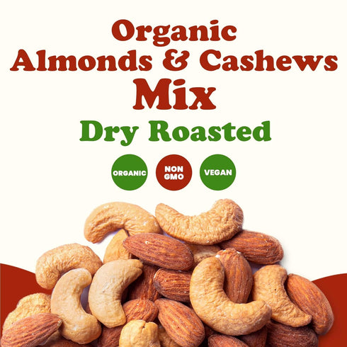 8 Food to Live Organic Dry Roasted Almonds and Cashews Mix, Ounces Unsalted Oven Roasted Nuts, Non-GMO, Protein Rich