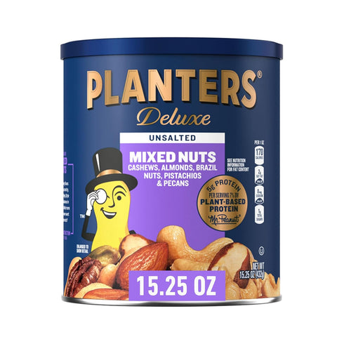 PLANTERS Unsalted Mixed Nuts, Cashews, Pistachios, Almonds, Brazil Nuts, and Pecans, Plant-Based
