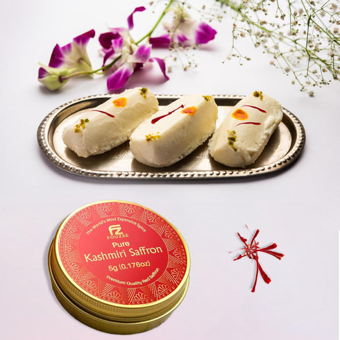 (5.0 Pack) Pure Saffron Threads Gram Tin Handpicked Kashmiri Saffron, All-Red Tips with Strong Aroma & Rich Flavor