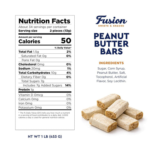 1 60 Peanut Butter Bars Candy - Pound (Approx Pieces), Peanut Butter Candy Bars In Bulk Bag, Individually Wrapped Old