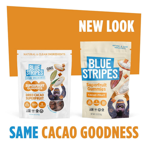 Gummies 100% Gummy, 9 3.2oz Blue Stripes Cacao Superfruit - Vegan Chewy Fruity Snack, No Sugar Added Fruit Essential
