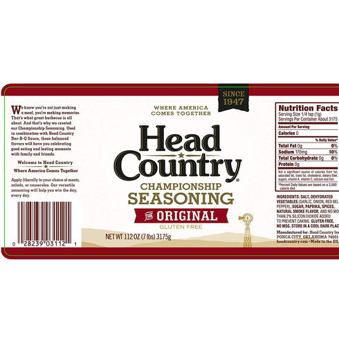 Head Country Bar-B-Q Championship Seasoning, Original | Gluten Free, MSG Free | 26 Ounce, Pack of 1 | Bold & Herbal Dry